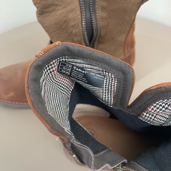 Ariat Brown Leather Boots with Plaid Lining - Picture 2 of 4